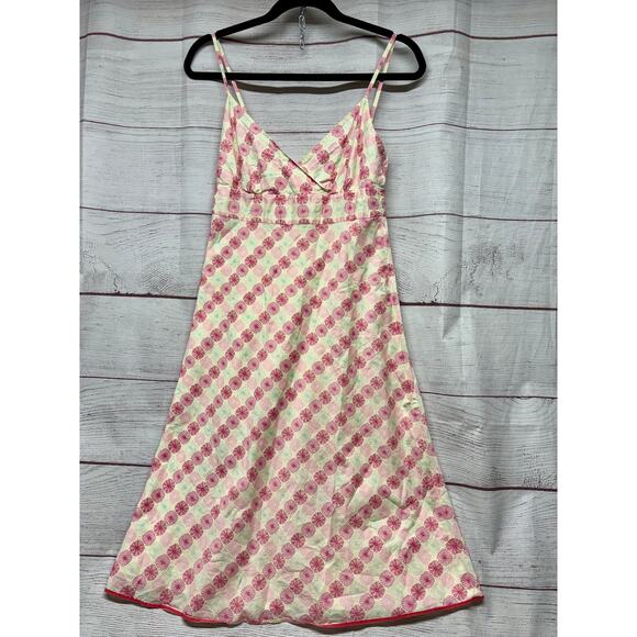 J.Crew Empire Waist Summer Dress Pink Green Floral Stripe size 6 - Picture 1 of 13